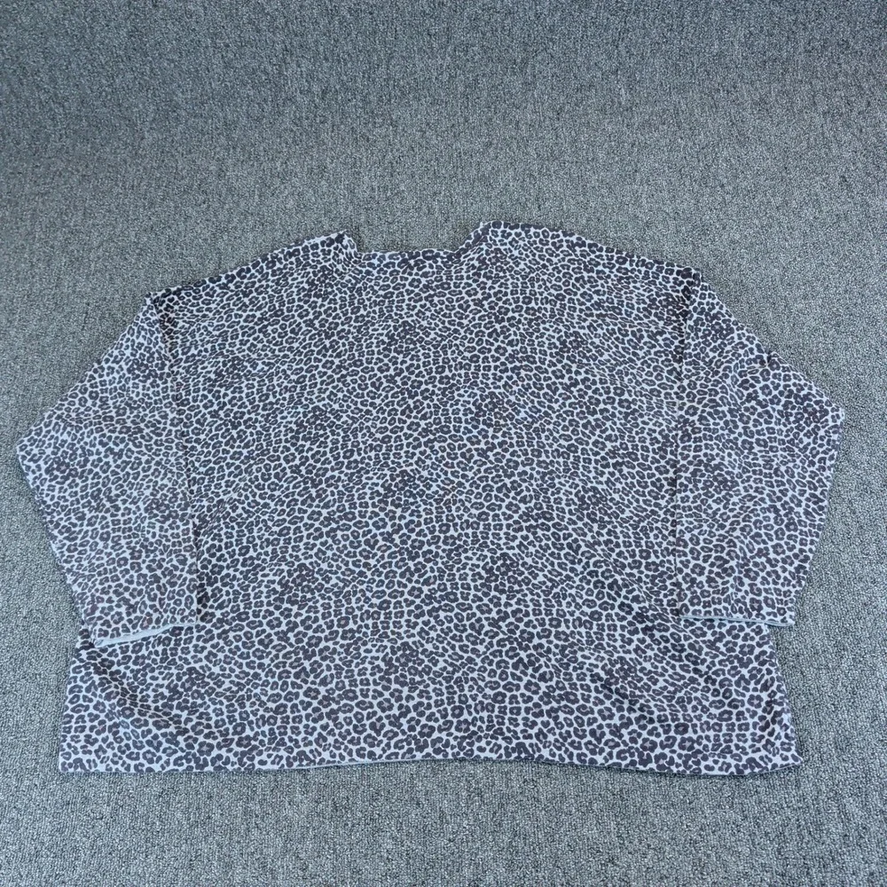 J. Jill Mob Wife Leopard Print Sweater Womens 2X Grey Cotton Blend Boxy Knit Top